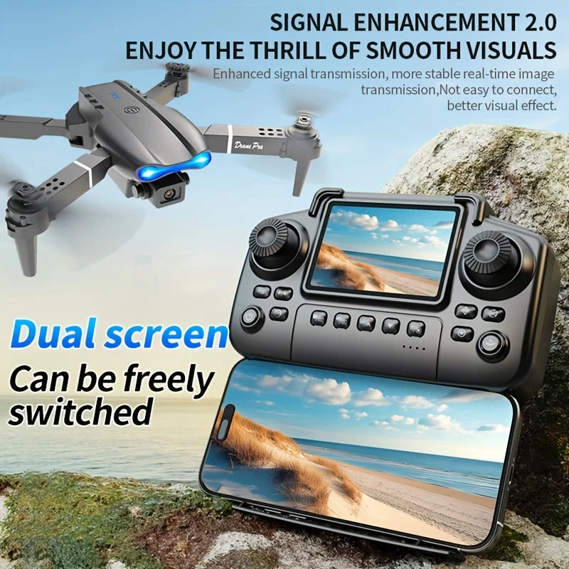 E99 PRO MAX Foldable Drone with Dual HD Cameras, Screen Remote Control, 2 Batteries, 40Min Total Flight Time, One Key Return, LED Lights, Spare Propellers, Propeller Guards, Repair Tool Kit, RC Quadcopter, Black Friday Christ