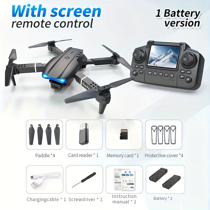 E99 PRO MAX Foldable Drone with Dual HD Cameras, Screen Remote Control, 2 Batteries, 40Min Total Flight Time, One Key Return, LED Lights, Spare Propellers, Propeller Guards, Repair Tool Kit, RC Quadcopter, Black Friday Christ