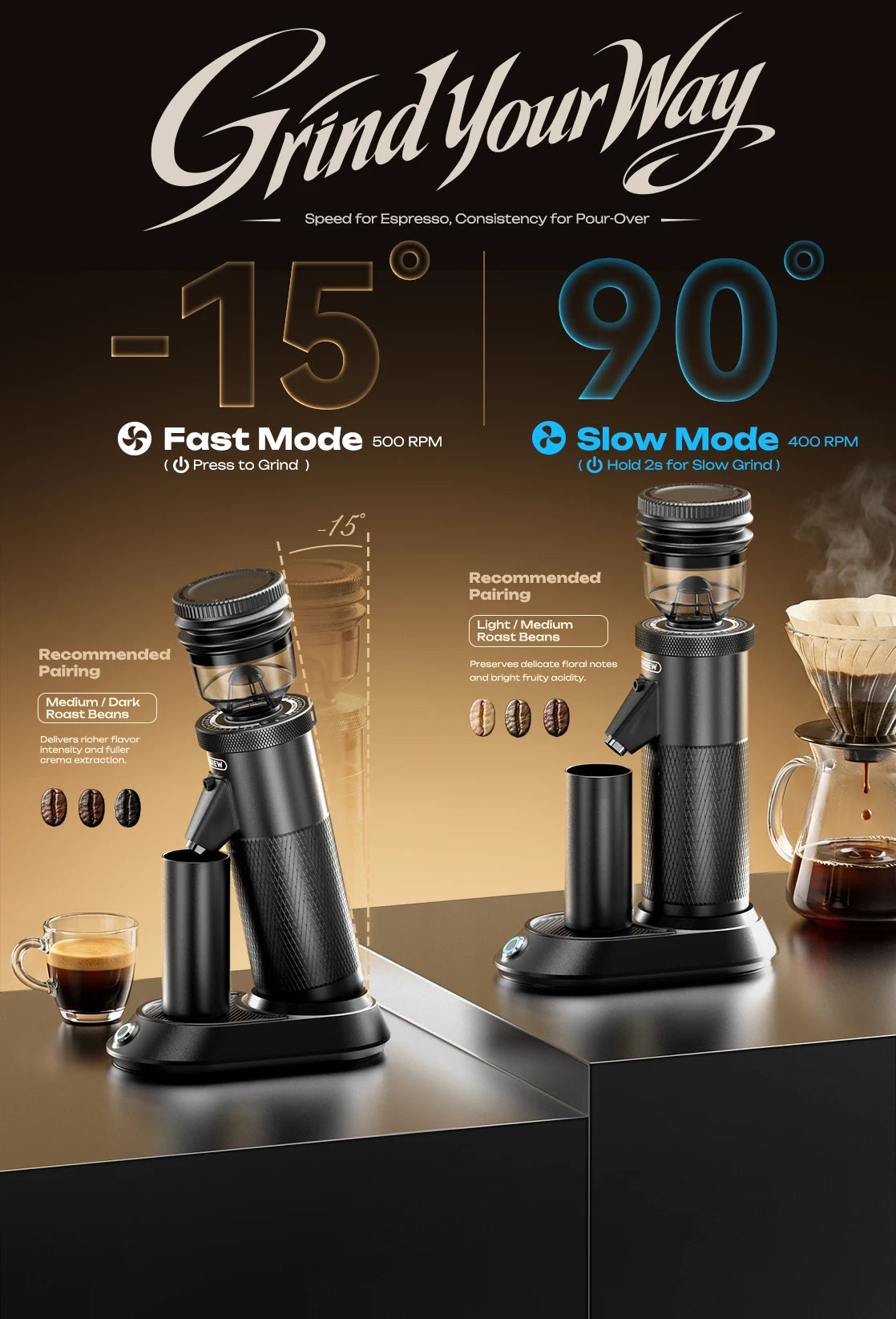 HiBREW G5 48mm Conical Burr Electric Coffee Grinder Compact Portable Coffee Bean Mill Kitchen for Espresso Turkish Coffee