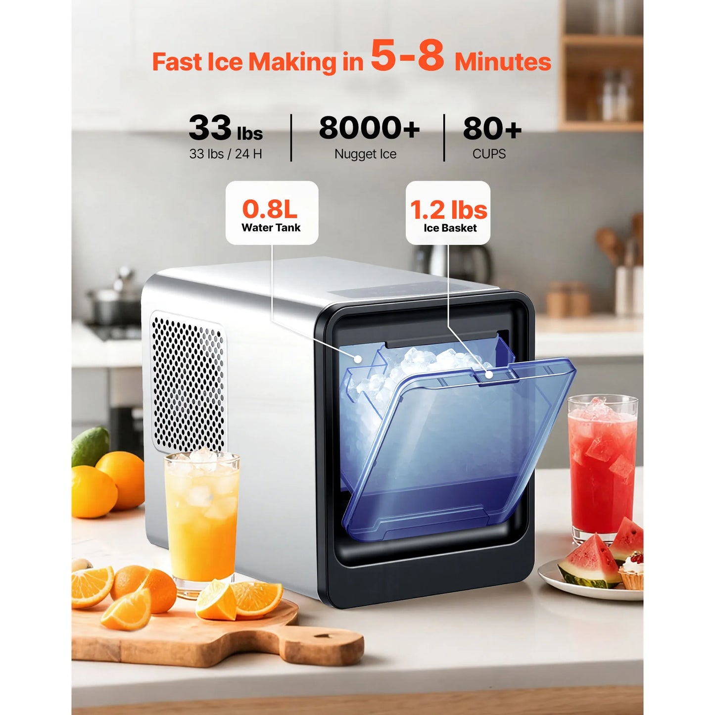 SucceBuy Countertop Ice Maker 33 44 lbs per Day Self-Cleaning Portable Machine w/Scoop Drawer-Style Ice Access Ice-Making Machin