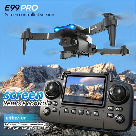 E99 PRO MAX Foldable Drone with Dual HD Cameras, Screen Remote Control, 2 Batteries, 40Min Total Flight Time, One Key Return, LED Lights, Spare Propellers, Propeller Guards, Repair Tool Kit, RC Quadcopter, Black Friday Christ