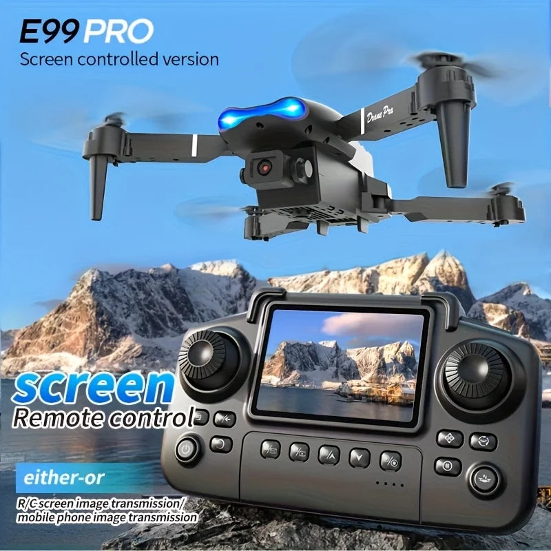 E99 PRO MAX Foldable Drone with Dual HD Cameras, Screen Remote Control, 2 Batteries, 40Min Total Flight Time, One Key Return, LED Lights, Spare Propellers, Propeller Guards, Repair Tool Kit, RC Quadcopter, Black Friday Christ