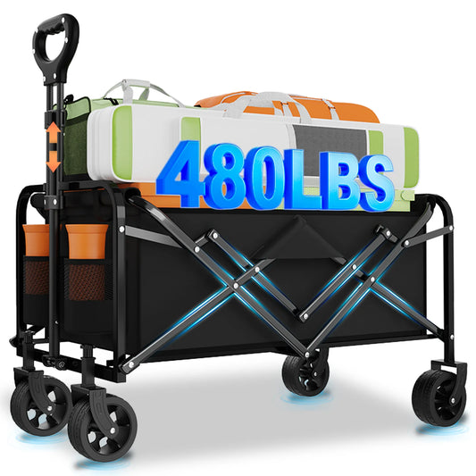 All Terrain Folding Wagon Heavy Duty Collapsible Cart with Large Wheels for Beach Sand Camping Garden