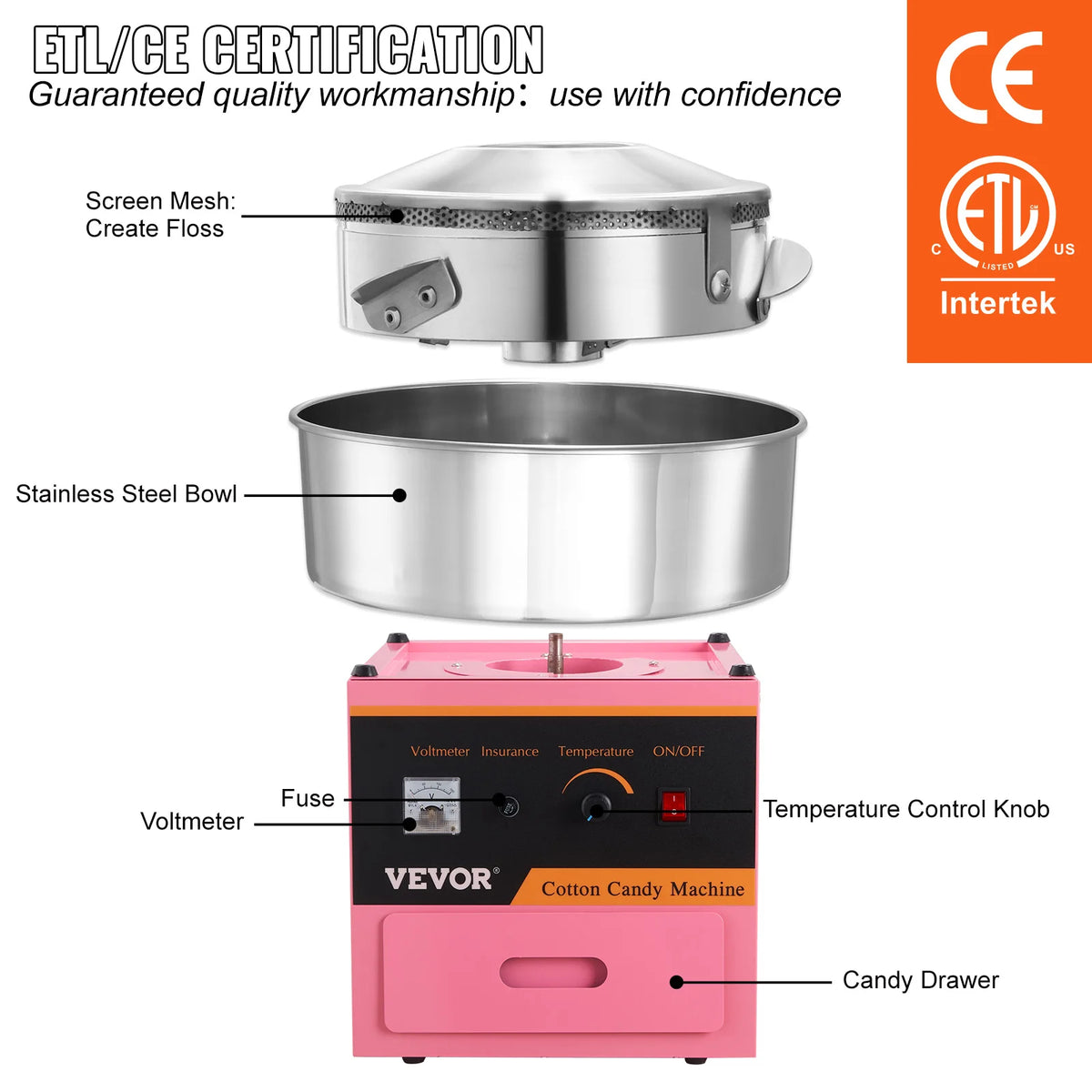 SucceBuy Electric Cotton Candy Machine Commercial Floss Maker w/ Stainless Steel Bowl Sugar Scoop and Drawer for Birthday Party