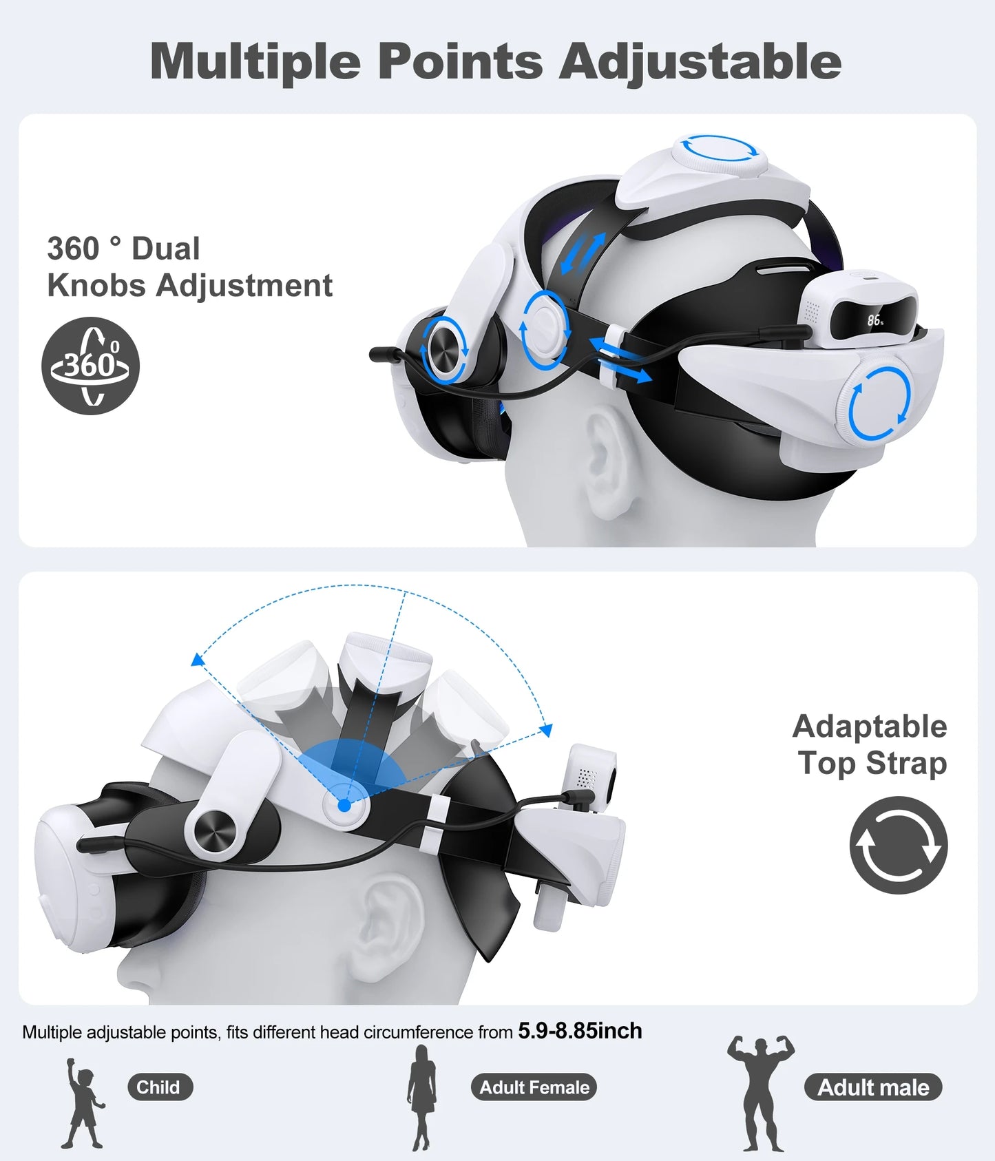 DinoFire MQ3000 For Meta Quest 3S/Quest 3/Quest 2 Head Strap Battery Pack Battery Head Strap Compatible for Oculus Head Strap