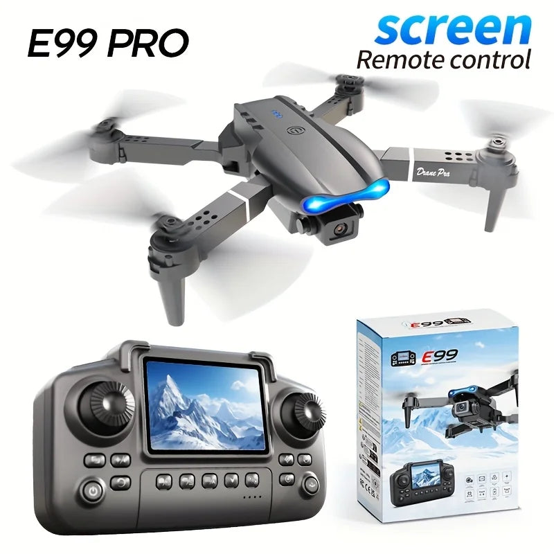 E99 PRO MAX Foldable Drone with Dual HD Cameras, Screen Remote Control, 2 Batteries, 40Min Total Flight Time, One Key Return, LED Lights, Spare Propellers, Propeller Guards, Repair Tool Kit, RC Quadcopter, Black Friday Christ