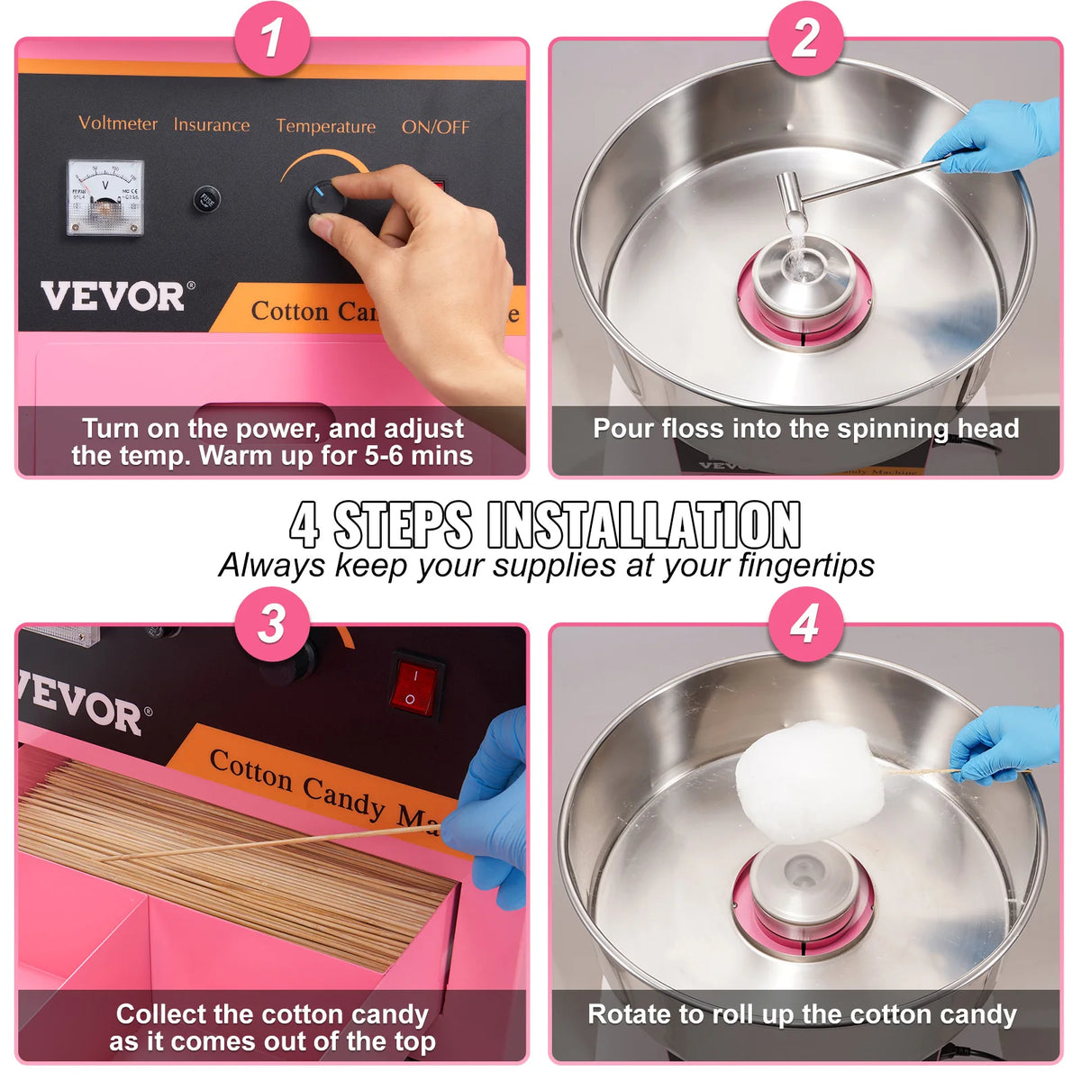 SucceBuy Electric Cotton Candy Machine Commercial Floss Maker w/ Stainless Steel Bowl Sugar Scoop and Drawer for Birthday Party