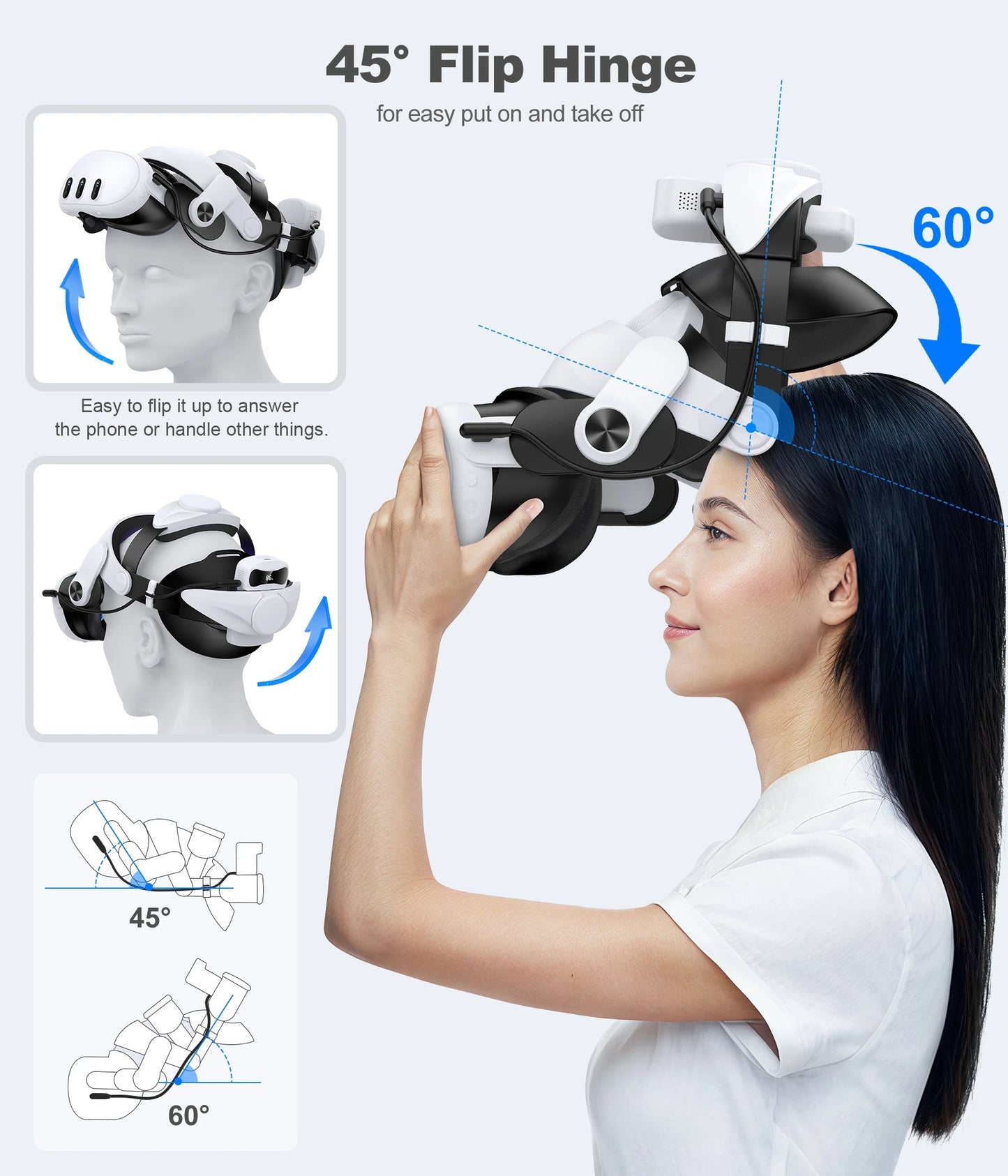 DinoFire MQ3000 For Meta Quest 3S/Quest 3/Quest 2 Head Strap Battery Pack Battery Head Strap Compatible for Oculus Head Strap