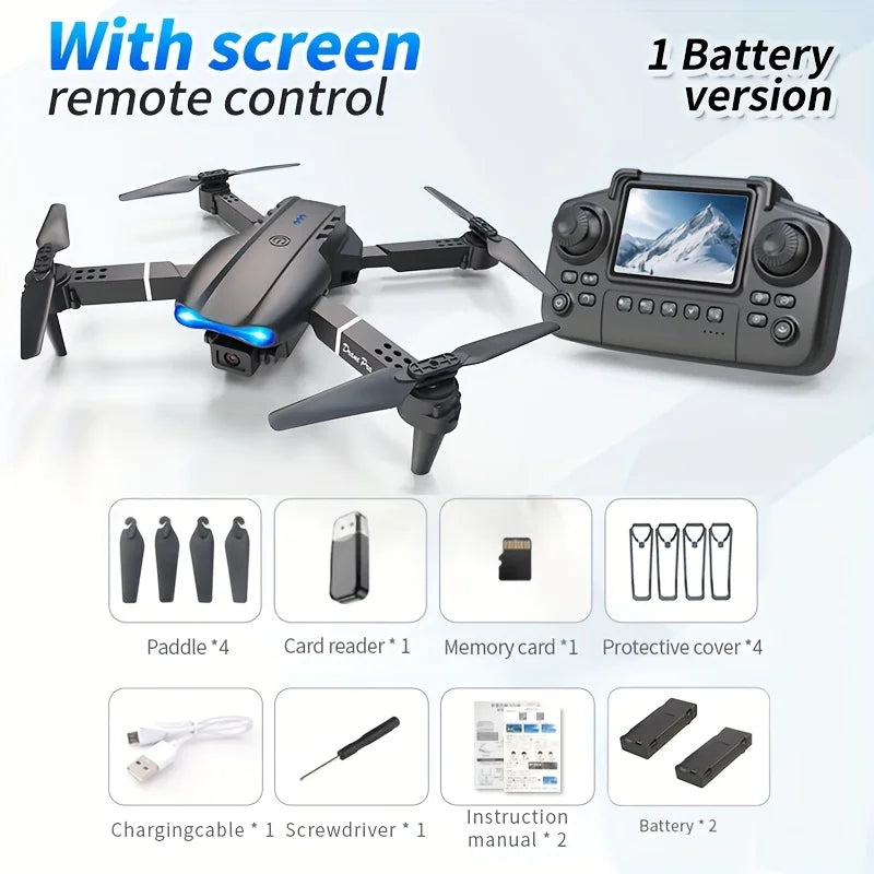E99 PRO MAX Foldable Drone with Dual HD Cameras, Screen Remote Control, 2 Batteries, 40Min Total Flight Time, One Key Return, LED Lights, Spare Propellers, Propeller Guards, Repair Tool Kit, RC Quadcopter, Black Friday Christ