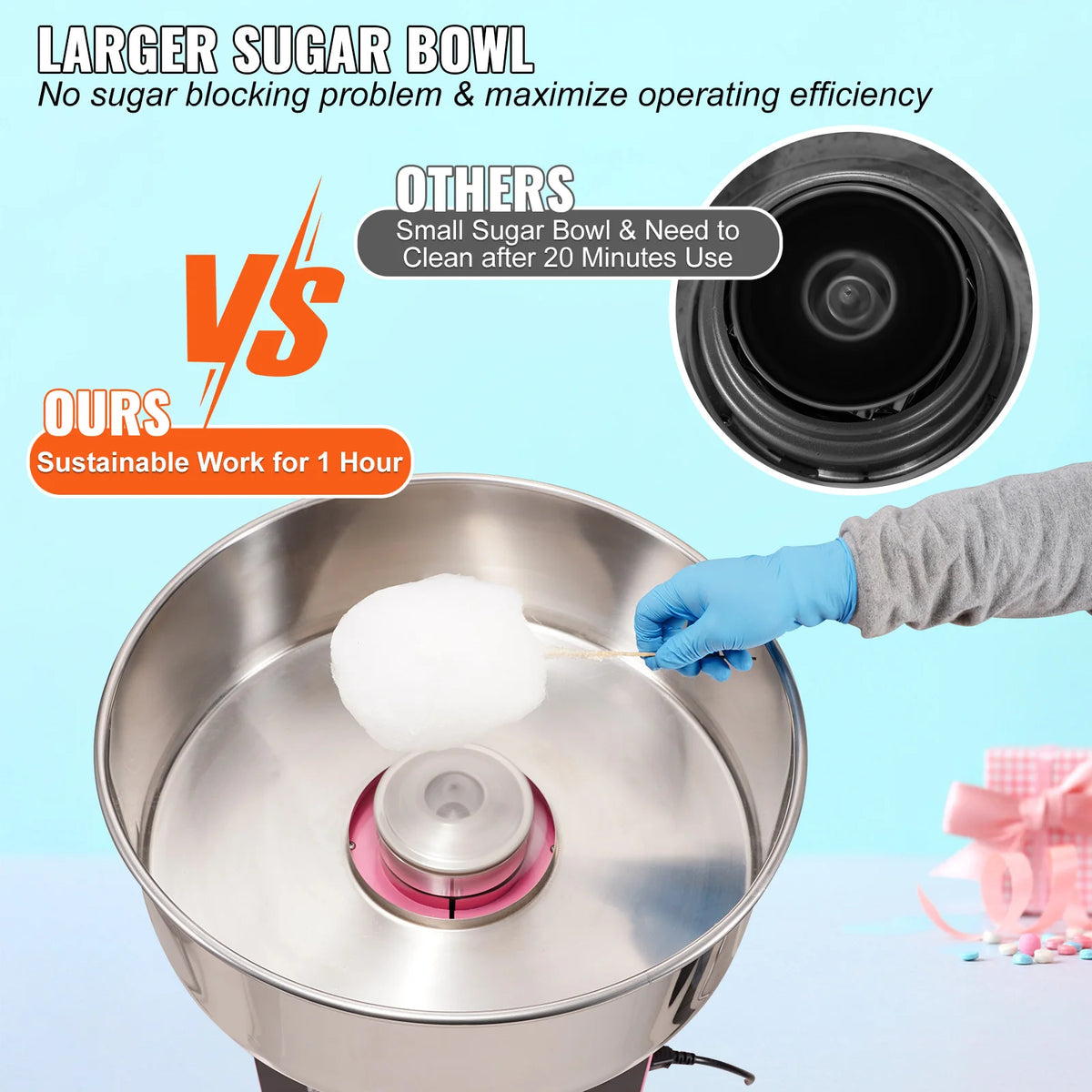 SucceBuy Electric Cotton Candy Machine Commercial Floss Maker w/ Stainless Steel Bowl Sugar Scoop and Drawer for Birthday Party