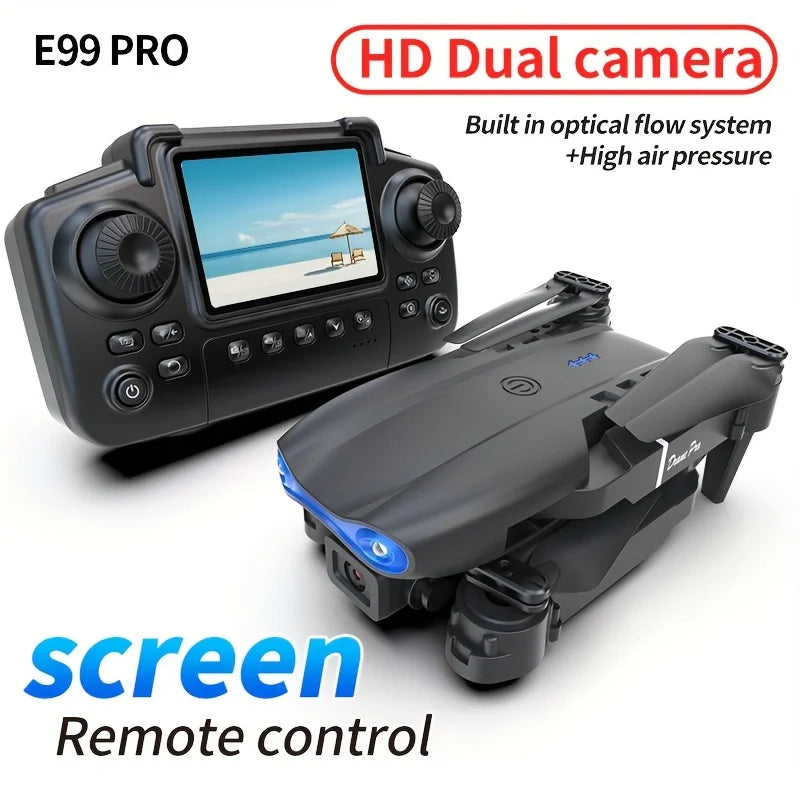 E99 PRO MAX Foldable Drone with Dual HD Cameras, Screen Remote Control, 2 Batteries, 40Min Total Flight Time, One Key Return, LED Lights, Spare Propellers, Propeller Guards, Repair Tool Kit, RC Quadcopter, Black Friday Christ